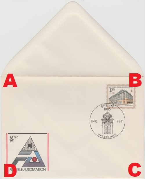 Positionen der Markierungspunkte auf der Briefvorderseite